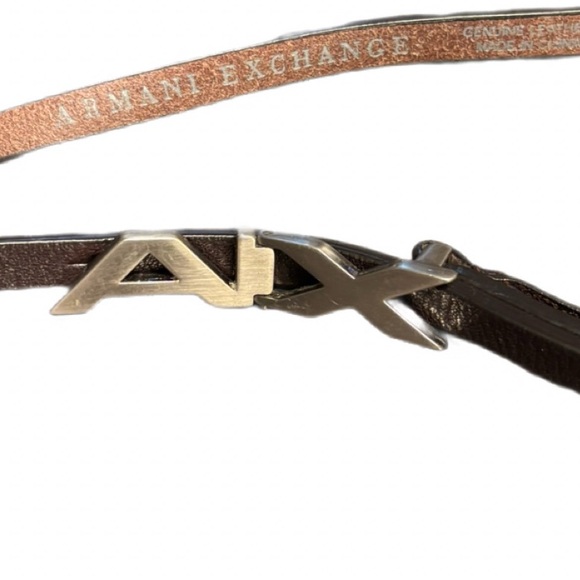 Armani Exchange Skinny Leather Belt - Dark Brown with Silver AX Buckle (TA32526)